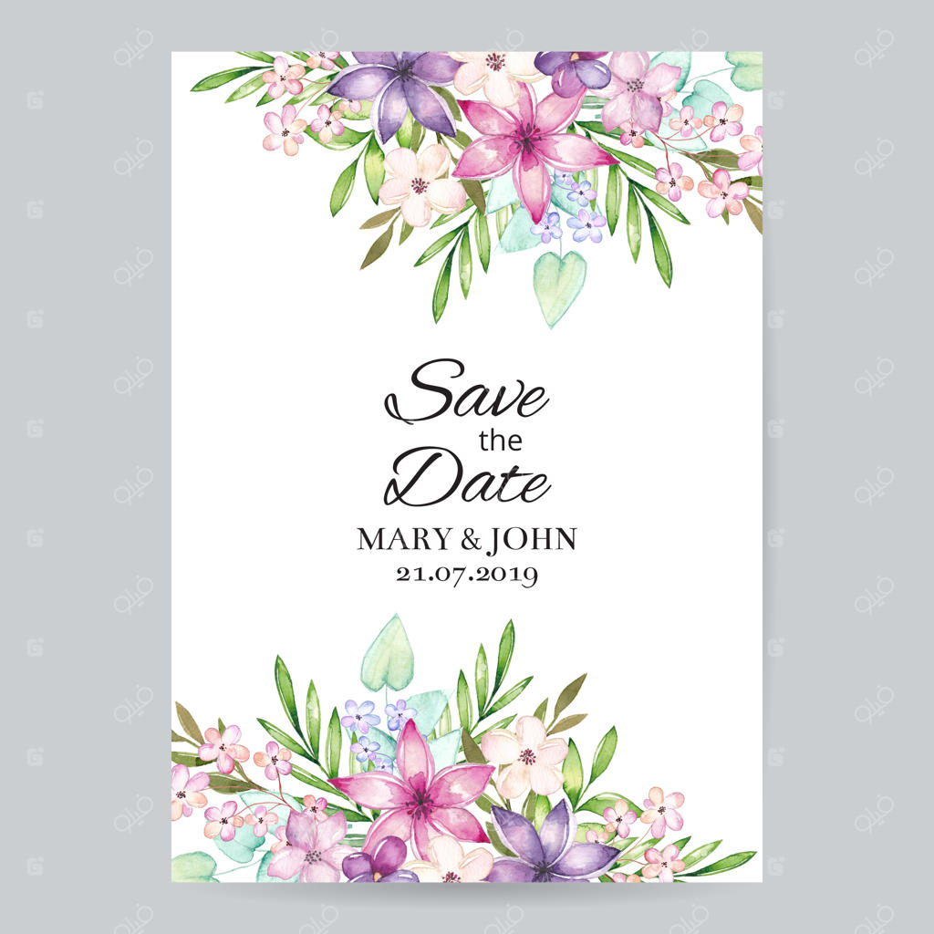 کارت دعوت عروسی به سبک آبرنگی و گل‌دار