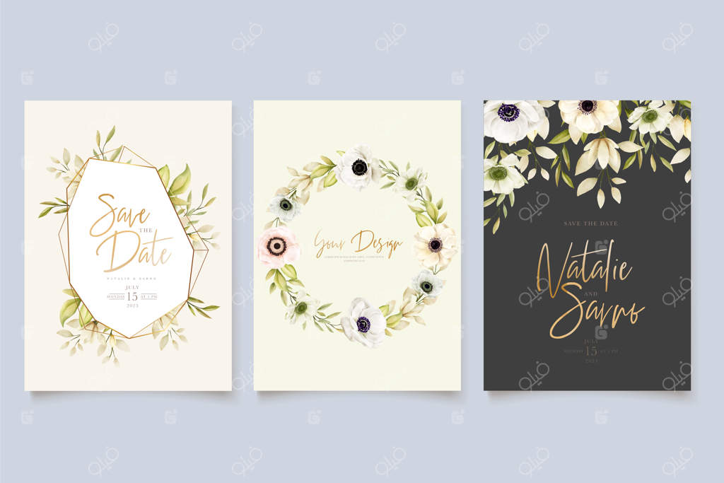 کارت دعوت با طرح آبرنگی گل شقایق و آلاله