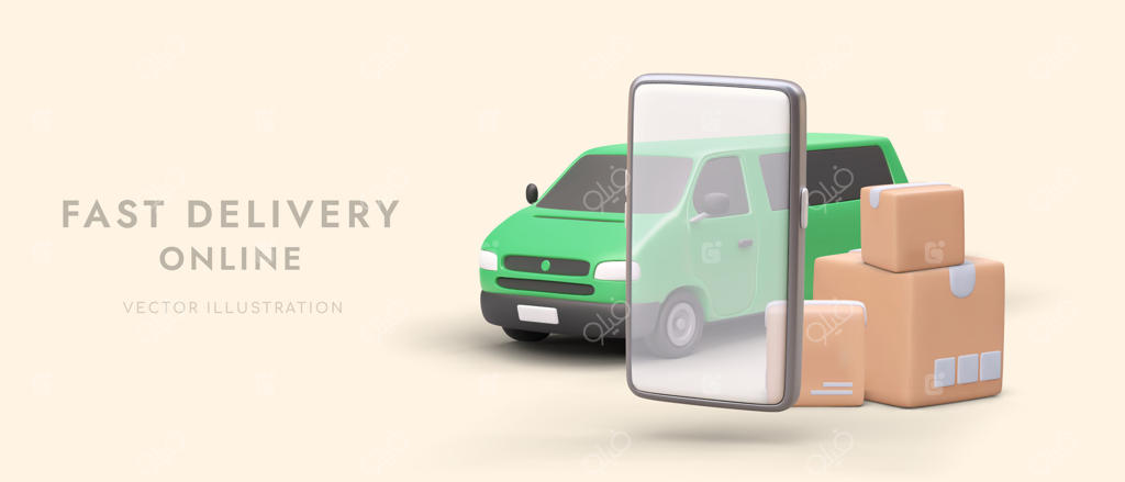 کامیون سبز سه بعدی با طراحی واقعی در حال تحویل سفارش؛ ارسال آنلاین، ساده و سریع کالا