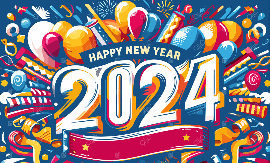 کارت تبریک، بنر، پوستر، و فلاير سال نو مبارک ۲۰۲۴. تصویر برداری وکتور