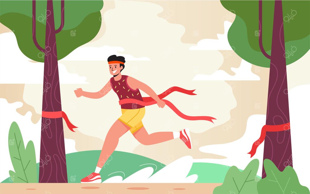 دونده ماراتن به خط پایان می‌رسد - طراحی مدرن و مسطح برای صفحات وب یا پس‌زمینه‌ها