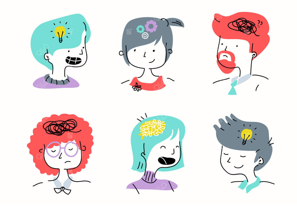 تصویرسازی وکتور کارتونی شخصیت، ذهن و احساسات افراد