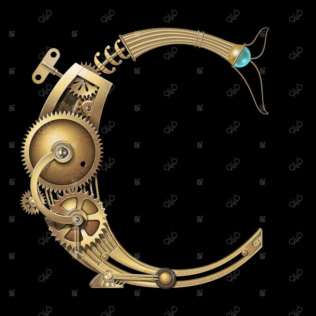 حروف الفبای مکانیکی با چرخ‌دنده‌ها و عناصر فلزی - حرف بزرگ C