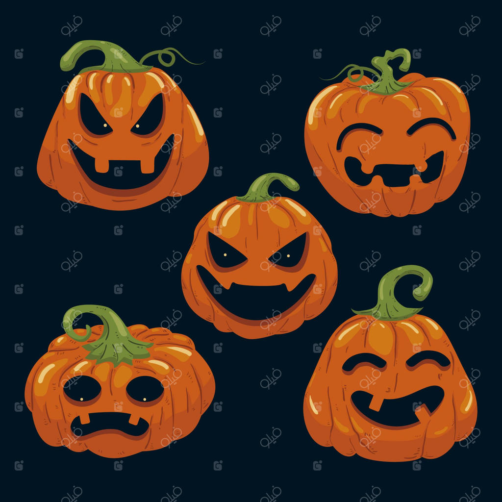 مجموعه‌ای از کدو تنبل‌های هالووین دست‌کشیده