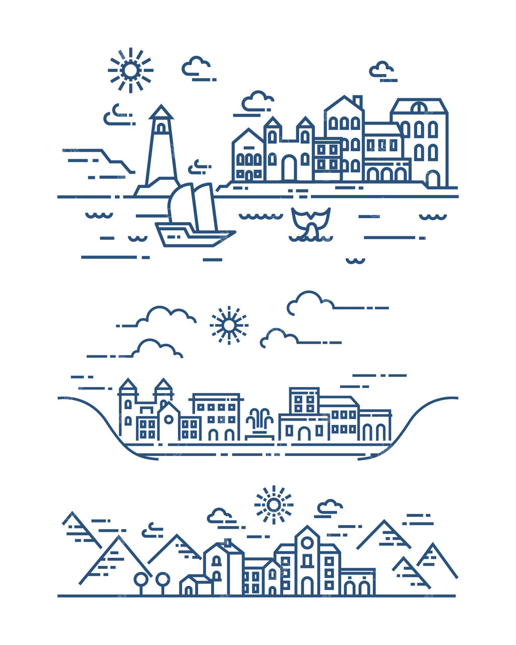 منظره در سبک مدرن خطی: مجموعه‌ای از تصاویر منظره با خطوط نازک