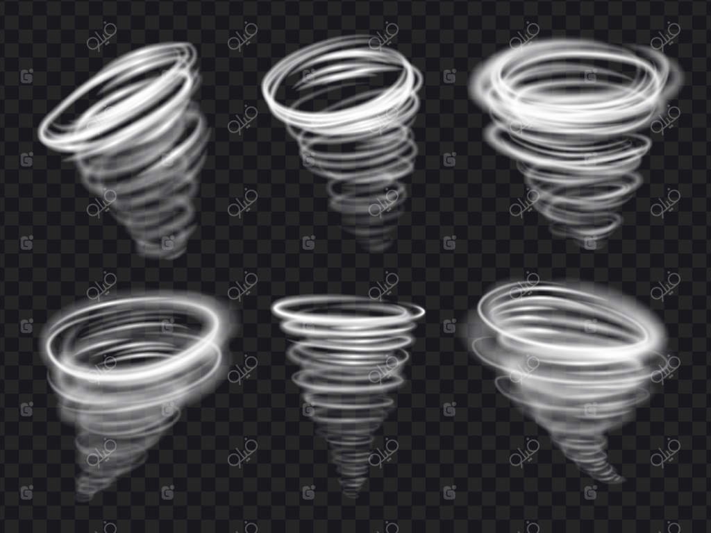 واقعه گردباد سه‌بعدی واقعی، اثرات باد گردباد، طوفان و گردوخاک. گردباد ویرانگر طوفان و گردباد. مجموعه‌ای از حرکت‌های گردباد. بلای طبیعی، هوای خطرناک و طوفانی.