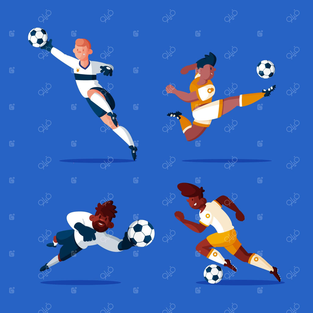 مجموعه‌ای از بازیکنان فوتبال به صورت کارتونی