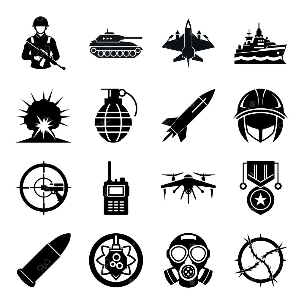 مجموعه‌ای از نمادهای نظامی و جنگی