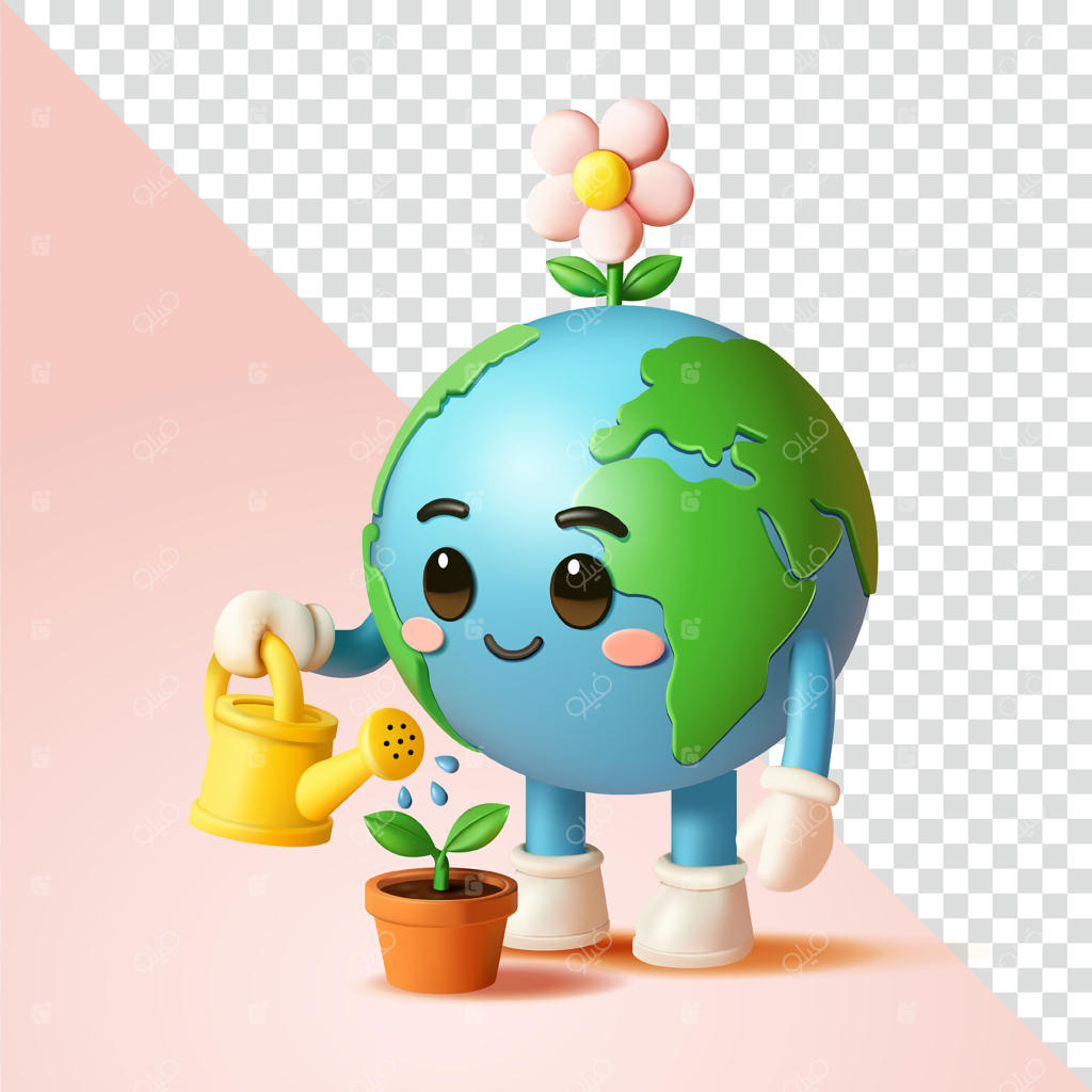 زمین در حال آبیاری گیاهان، سه‌بعدی. مناسب برای عناصر طراحی