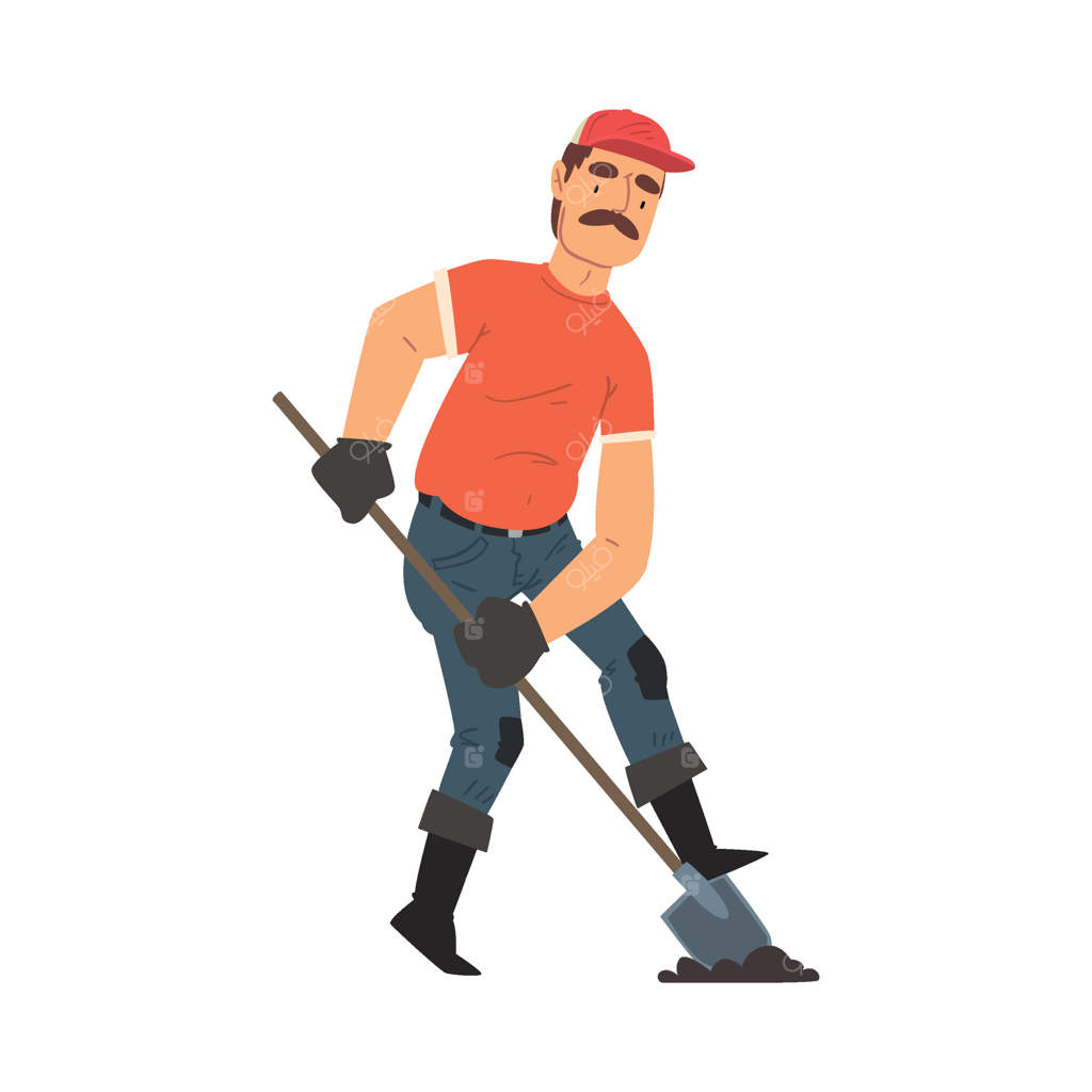 مرد باغبان در حال حفاری با بیل - تصویر مرد کشاورز مشغول به کار در باغ یا مزرعه