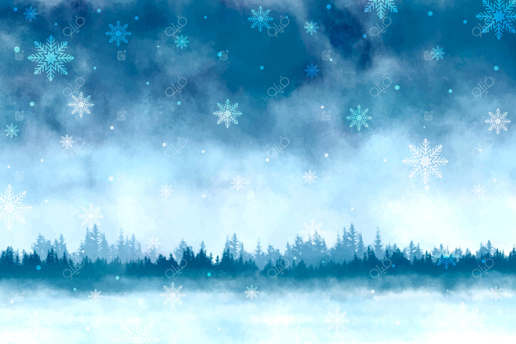 پس‌زمینه‌ی منظره زمستانی با آبرنگ