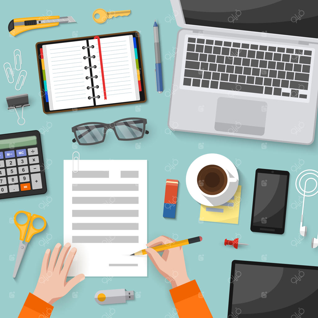 نمای بالای میز کار