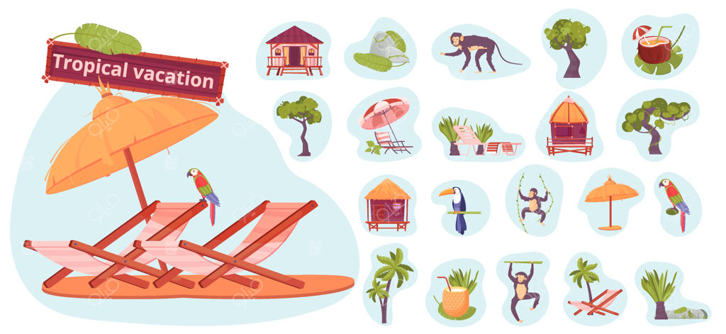 آیکون‌های مسطح تعطیلات استوایی