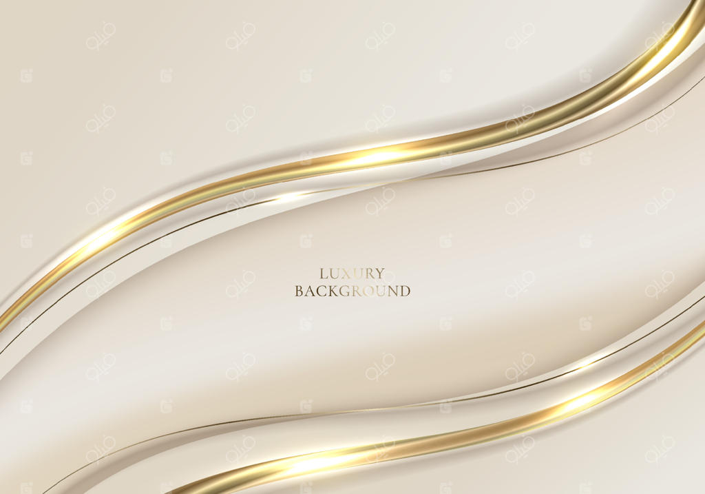 قالب زیبا و انتزاعی با ترکیب موج سفید و قهوه‌ای و خطوط منحنی طلایی سه‌بعدی