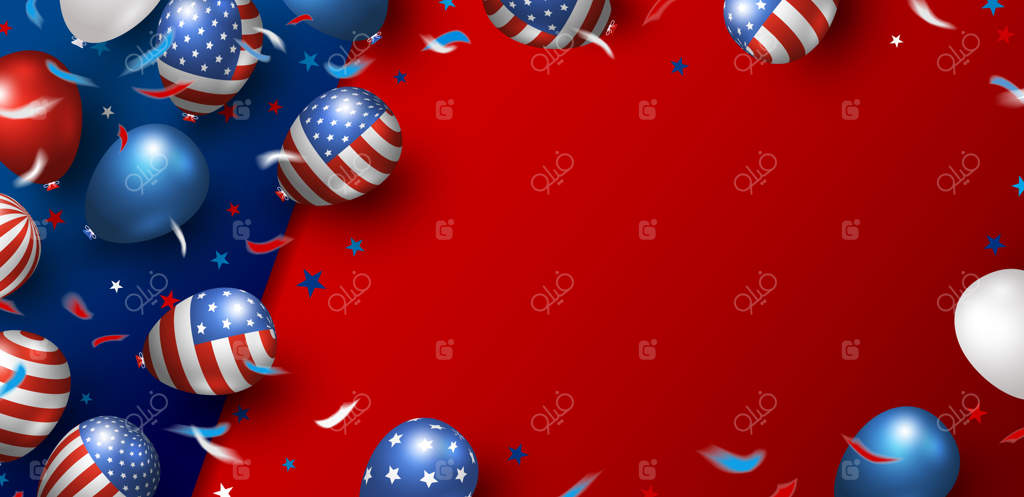 طراحی پس‌زمینه پرچم آمریکا با بادکنک‌ها