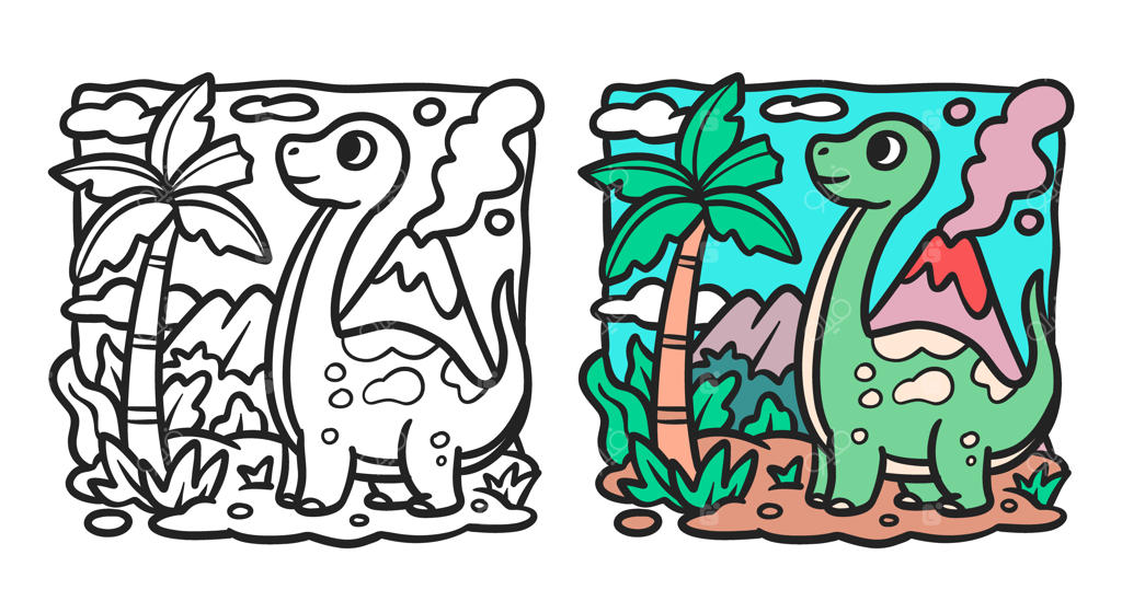 تصویرسازی دستی دایناسور برای کتاب رنگ‌آمیزی