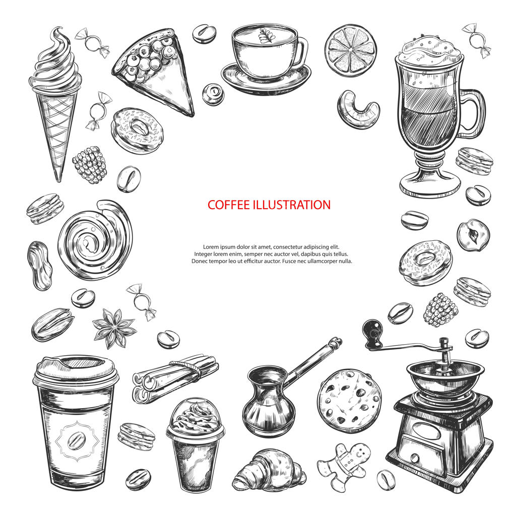 قهوه و قهوه بیرون‌بر روی زمینه سفید