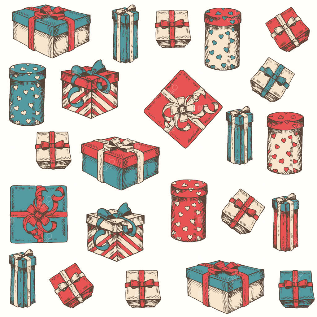 طرح برداری یکپارچه با هدایا و بسته‌های رنگارنگ