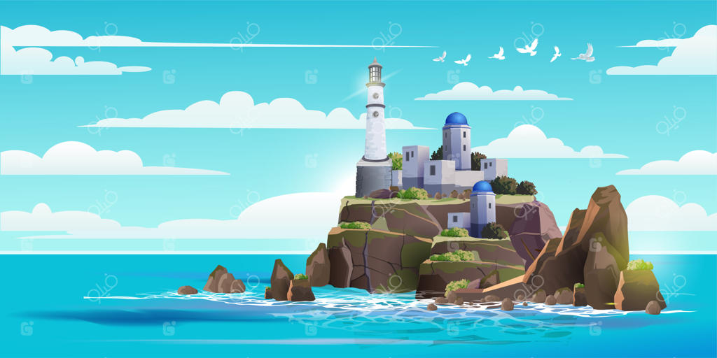 تصویر فانوس دریایی روی جزیره سنگی