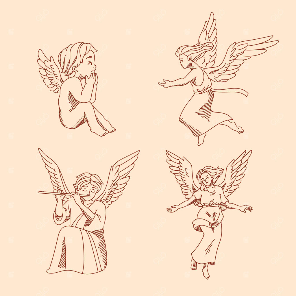 مجموعه تصویرسازی دستی فرشته‌های وینتج