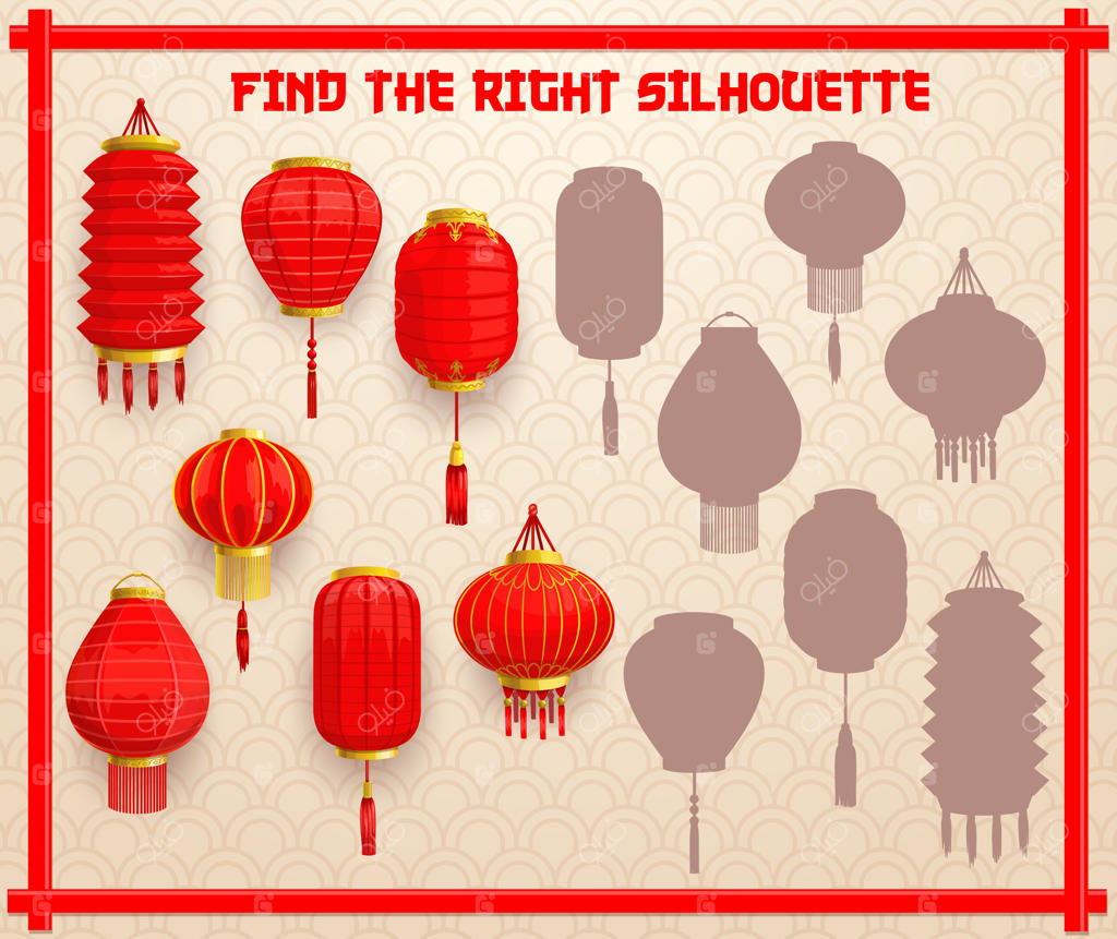 معمای تطبیق سایه فانوس‌های کاغذی چینی برای کودکان