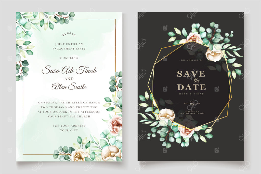 مجموعه کارت دعوت عروسی با طرح اوکالیپتوس