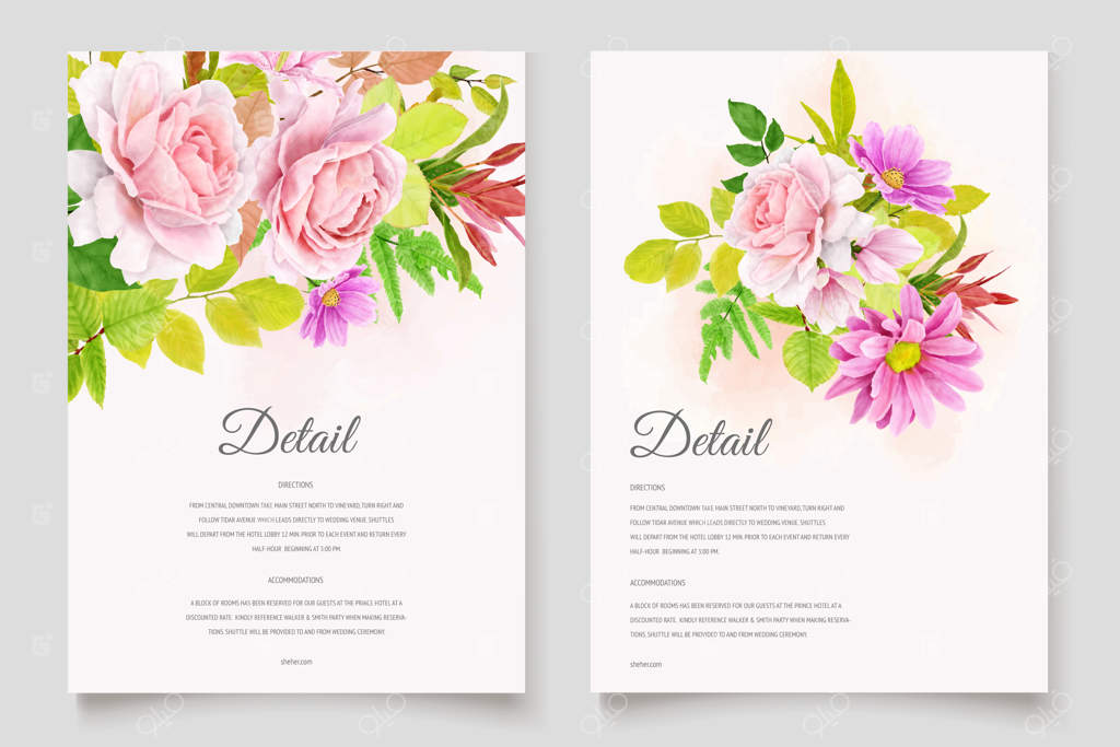 طراحی کارت عروسی با تزئینات گلدار