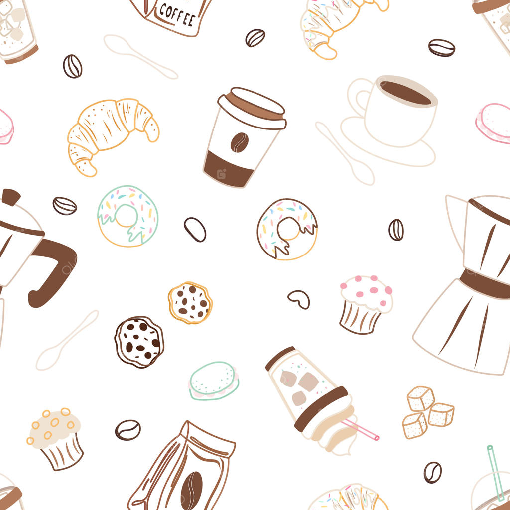 پترن یکپارچه کافی‌شاپ با عناصر رنگی و خطوط اطراف