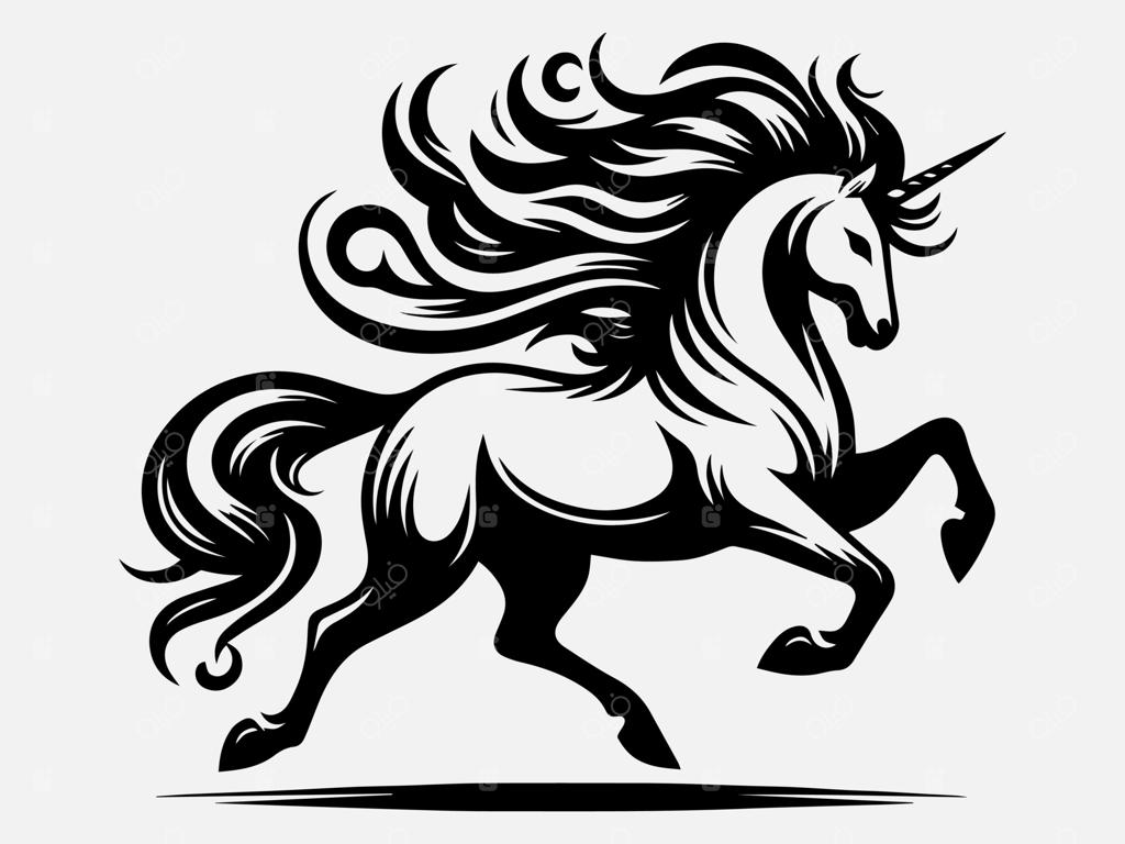 تصویر سایه‌نما اسب تک‌شاخ افسانه‌ای برای دعوت‌نامه‌ها و کارت‌ها