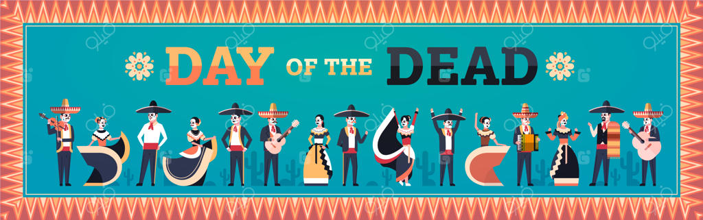 بنر سنتی هالووین مکزیکی روز مردگان