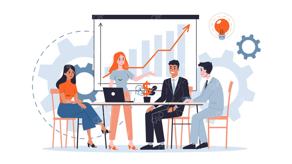 تصویرسازی مفهوم کار تیمی. ایده کار کردن با هم. سودآوری و رشد مالی. استراتژی موفق. تصویرسازی به سبک کارتونی