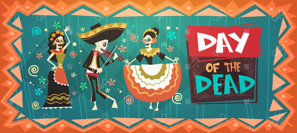 دعوتنامه و بنر تزئینات جشن سنتی دی دلاس مورتوس، هالووین مکزیکی