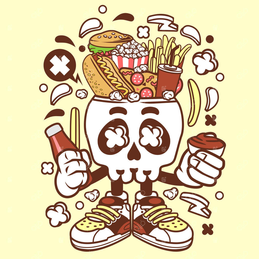 کارتون جمجمه‌ای از فست‌فود‌ها