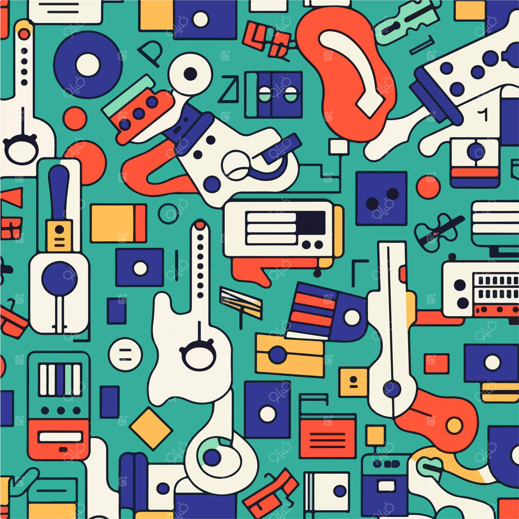 عناصر وکتور موسیقی لوفای روی پس‌زمینه فیروزه‌ای - تصویر انتزاعی پاستلی