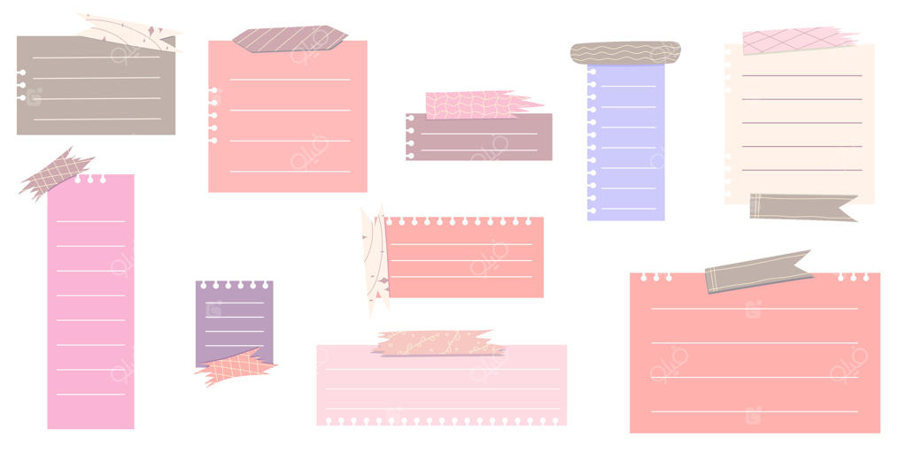 دفترچه یادداشت بامزه با قاب نوار چسب برای متن. عناصر استیکر برنامه‌ریز چسبنده. تصویرسازی صاف. صفحه یادداشت‌های برنامه‌ریز بامزه.