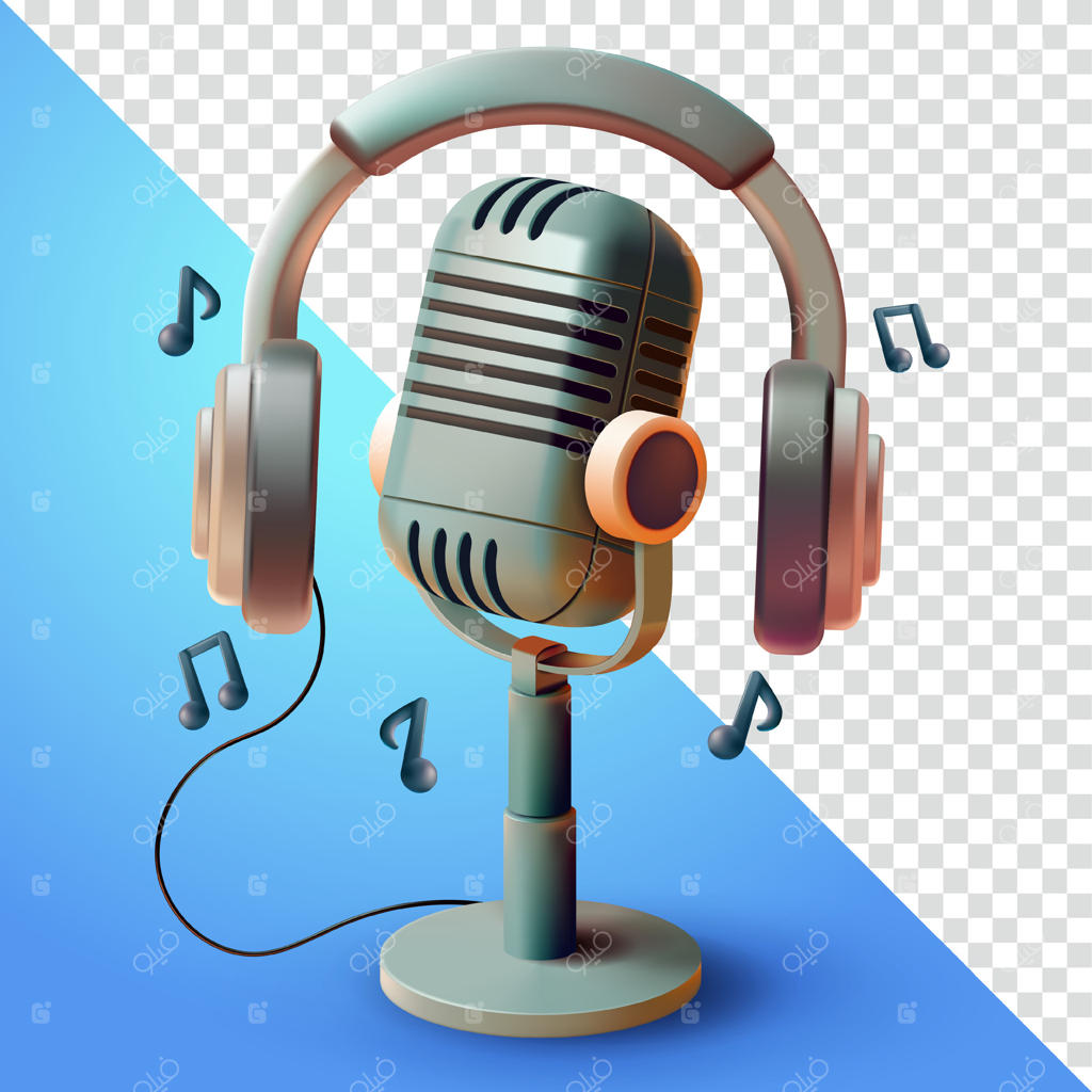 میکروفون و هدفون قدیمی سه بعدی: مناسب برای پادکست‌ها و عناصر طراحی