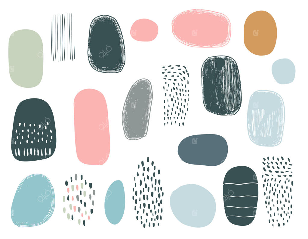 مجموعه‌ای از اشکال انتزاعی رنگارنگ، لکه‌ها، نقاط و خطوط نامنظم. ضربه‌های قلمو به صورت دستی کشیده شده در سبک کثیف. بافت هنری و تکسچر. ضربه‌های قلموی گرانج.