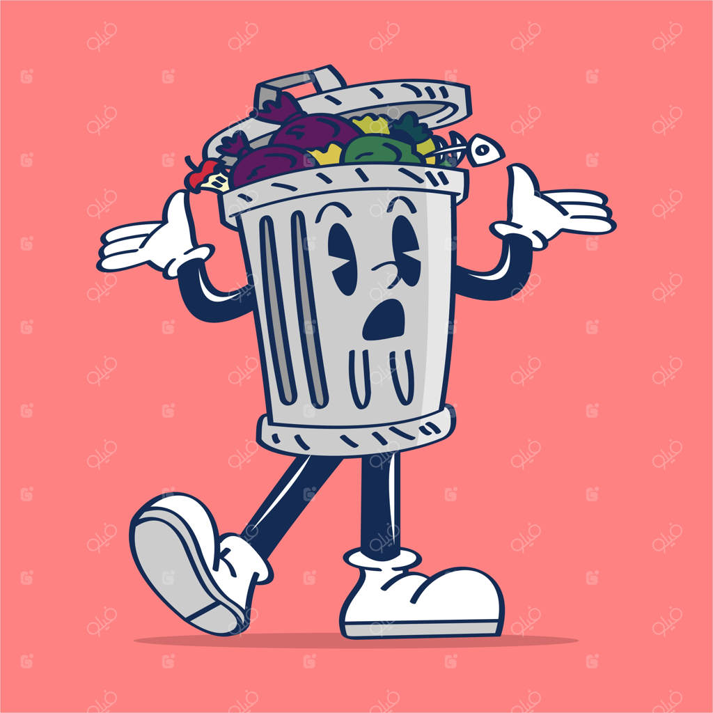 تصویر کارتونی از یک سطل زباله شخصیت کارتونی با طراحی دستی وکتور "نمی‌دانم"