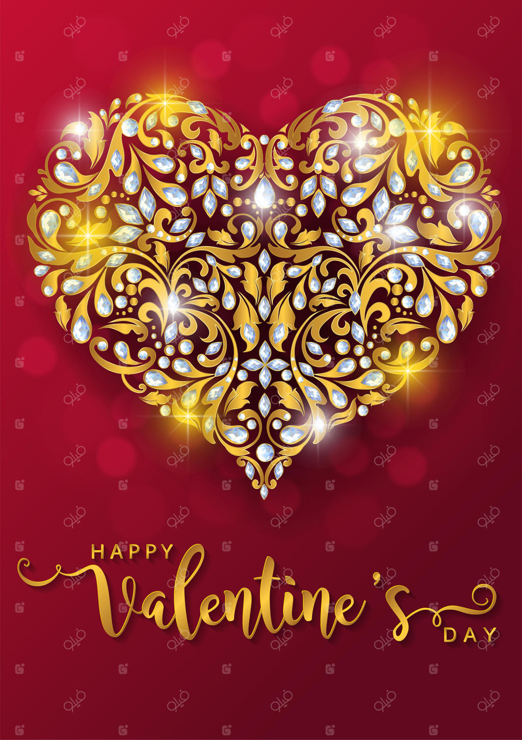 قالب‌های کارت پستال روز ولنتاین با طراحی واقعی گل رز زیبا و قلب روی پس‌زمینه رنگی.