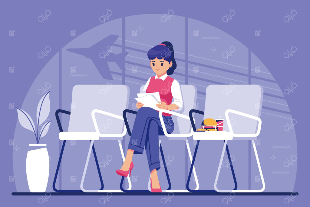 تصویر دختری منتظر در فرودگاه