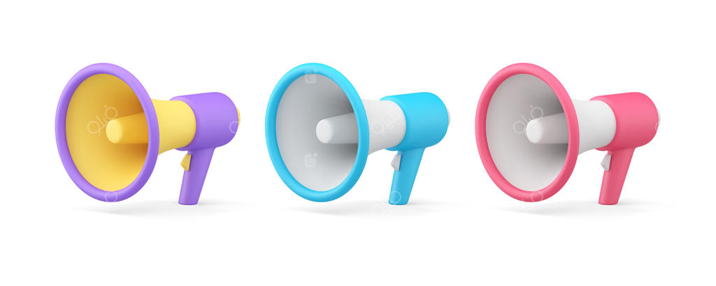 آیکون‌های سه‌بعدی بلندگوی تبلیغاتی: اعلان فروش و تخفیف واقع‌گرایانه