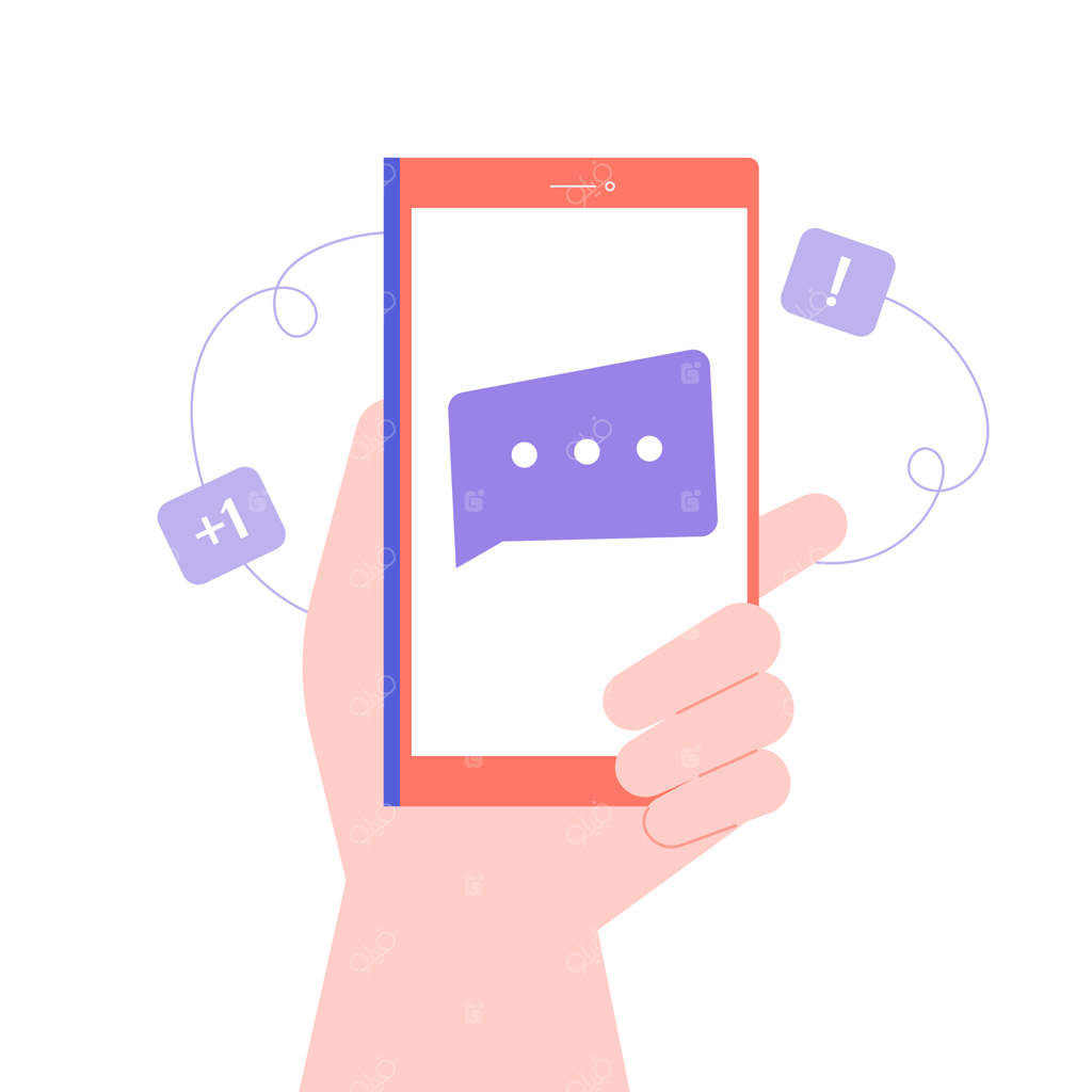 دست گوشی هوشمند را نگه‌ می‌دارد. پیام جدید، اعلان نامه دریافتی، ایمیل. گفتگوها و ارتباطات آنلاین. تصویر ساده.