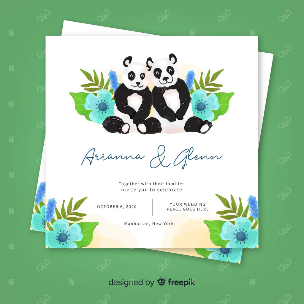 قالب دعوتنامه عروسی با طرح حیوانات آبرنگی