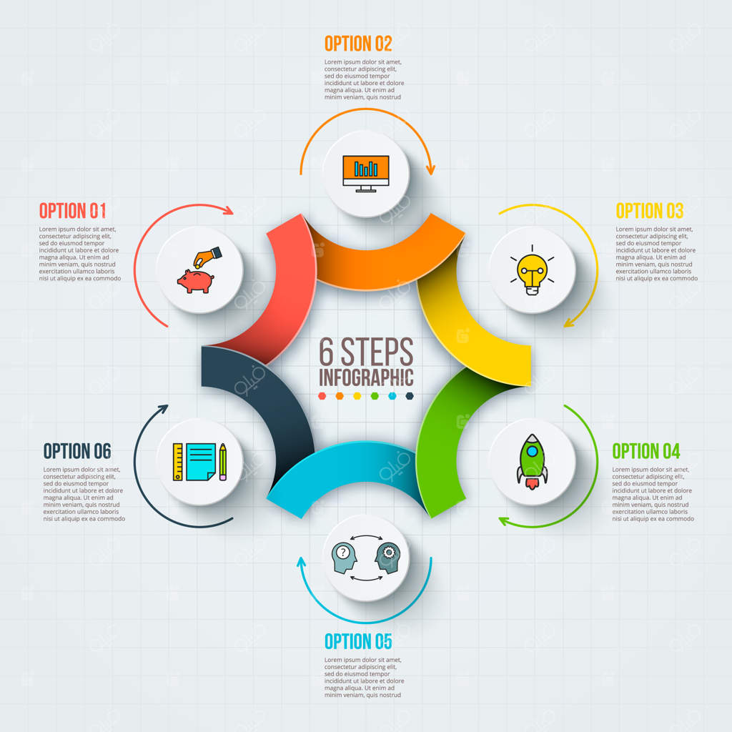 قالب طراحی اینفوگرافیک وکتور با ۶ گزینه