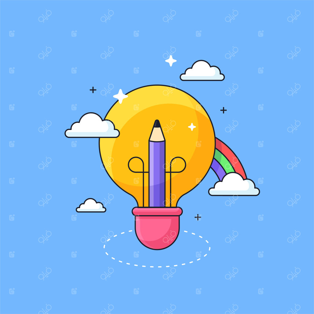 ایده‌های خلاقانه برای کودکان: لامپ مدادی و ابر رنگین‌کمانی، تصویرسازی برداری