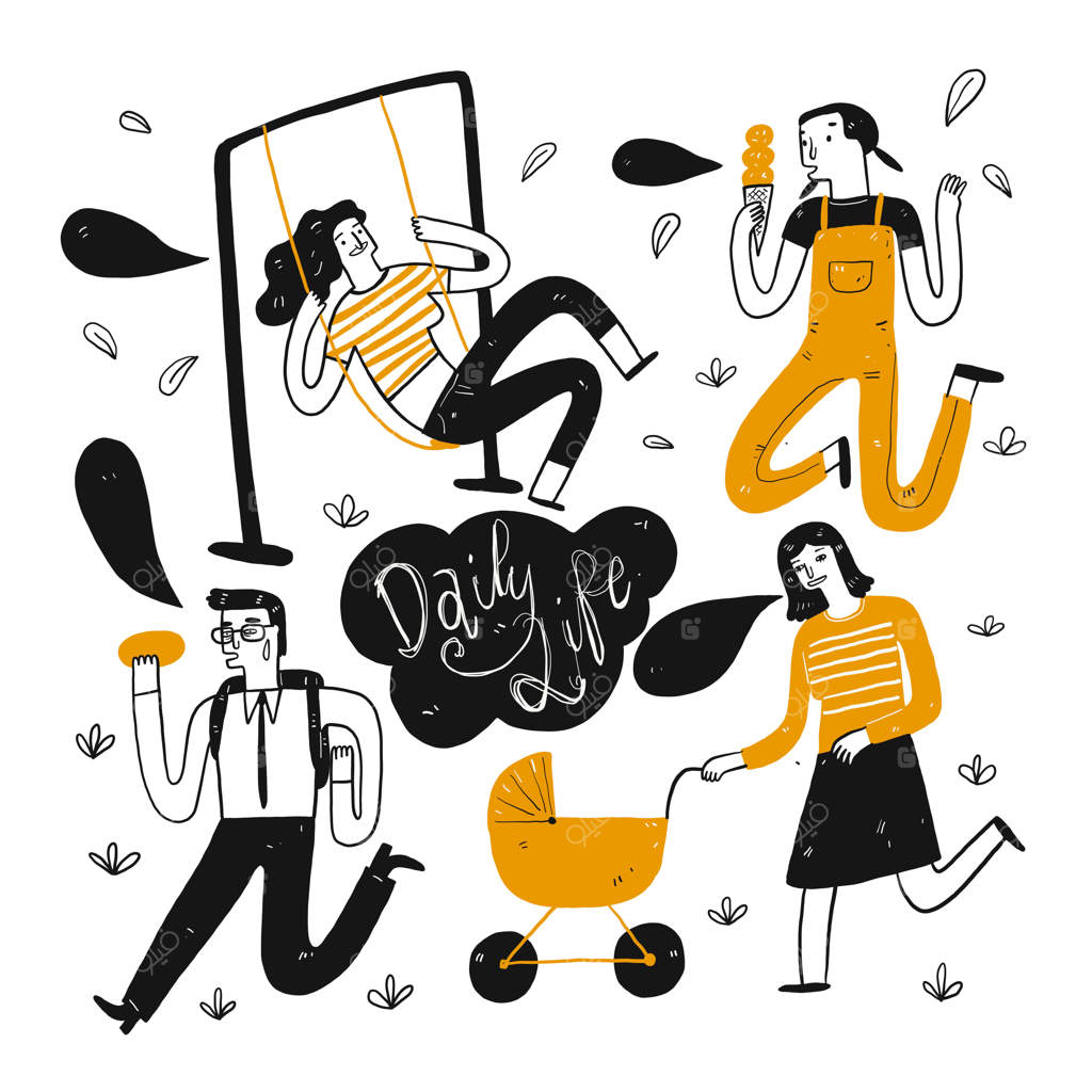 استفاده روزانه در گرمای تابستان: مجموعه‌ای از نقاشی‌های دستی، تصویرسازی وکتور به سبک اسکیس دودل.