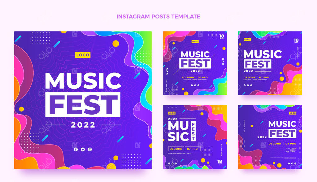 پست اینستاگرامی جشنواره موسیقی با گرادینت رنگارنگ