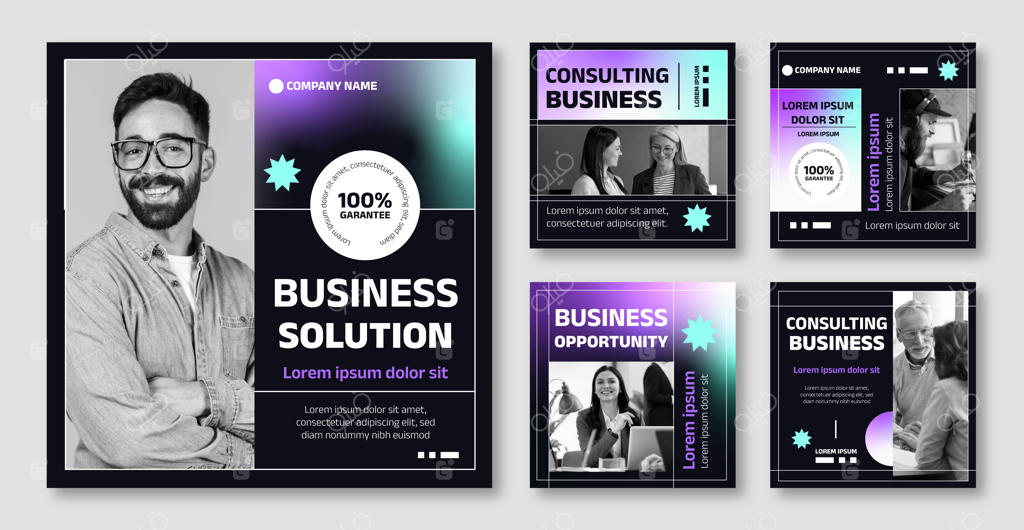 مجموعه پست‌های اینستاگرام حرفه‌ای با گرادیانت تجاری