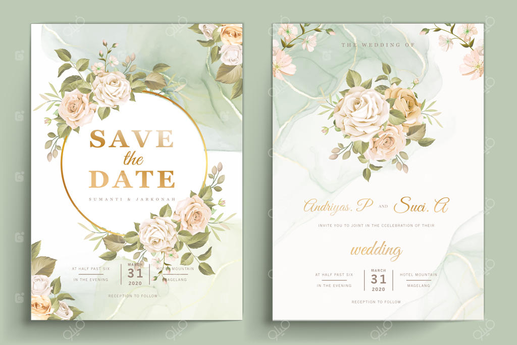 ست کارت دعوت عروسی با طرح دستی گل‌های رز زیبا