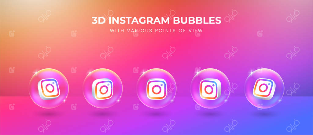 آیکون سه‌بعدی اینستاگرام با زوایای مختلف